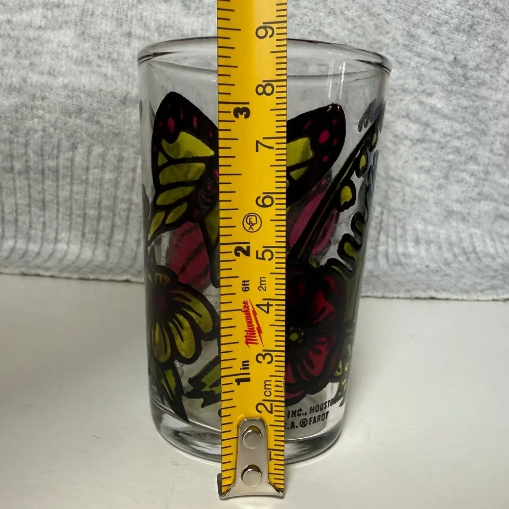 Vintage 1973 Faroy Inc Houston Butterfly Flower Stained Glass Style Juice Glass
